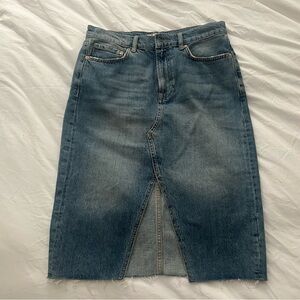 We The Free Blue Denim Midi Skirt